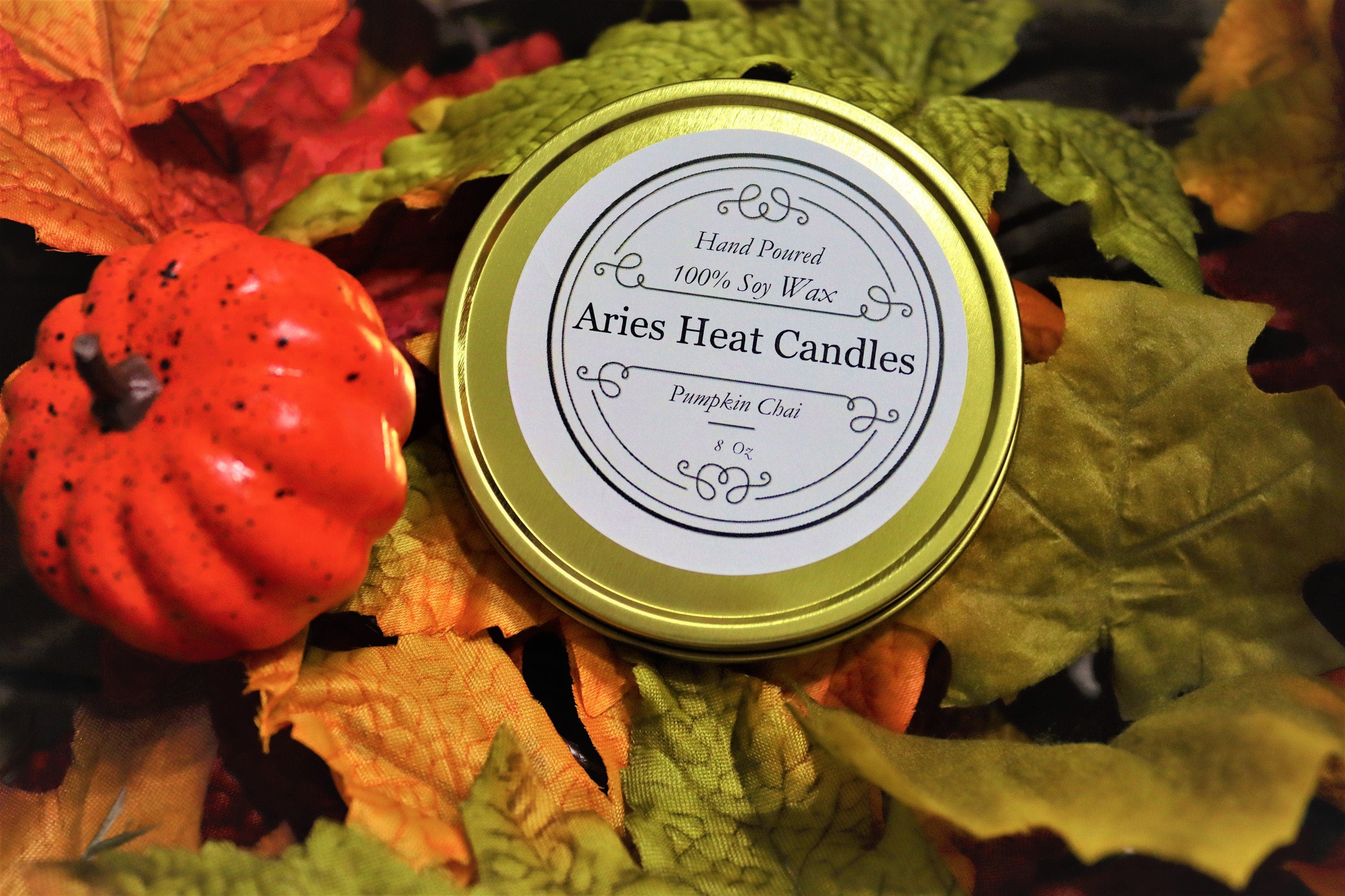 Pumpkin Chai scented 8oz Tin Candle
