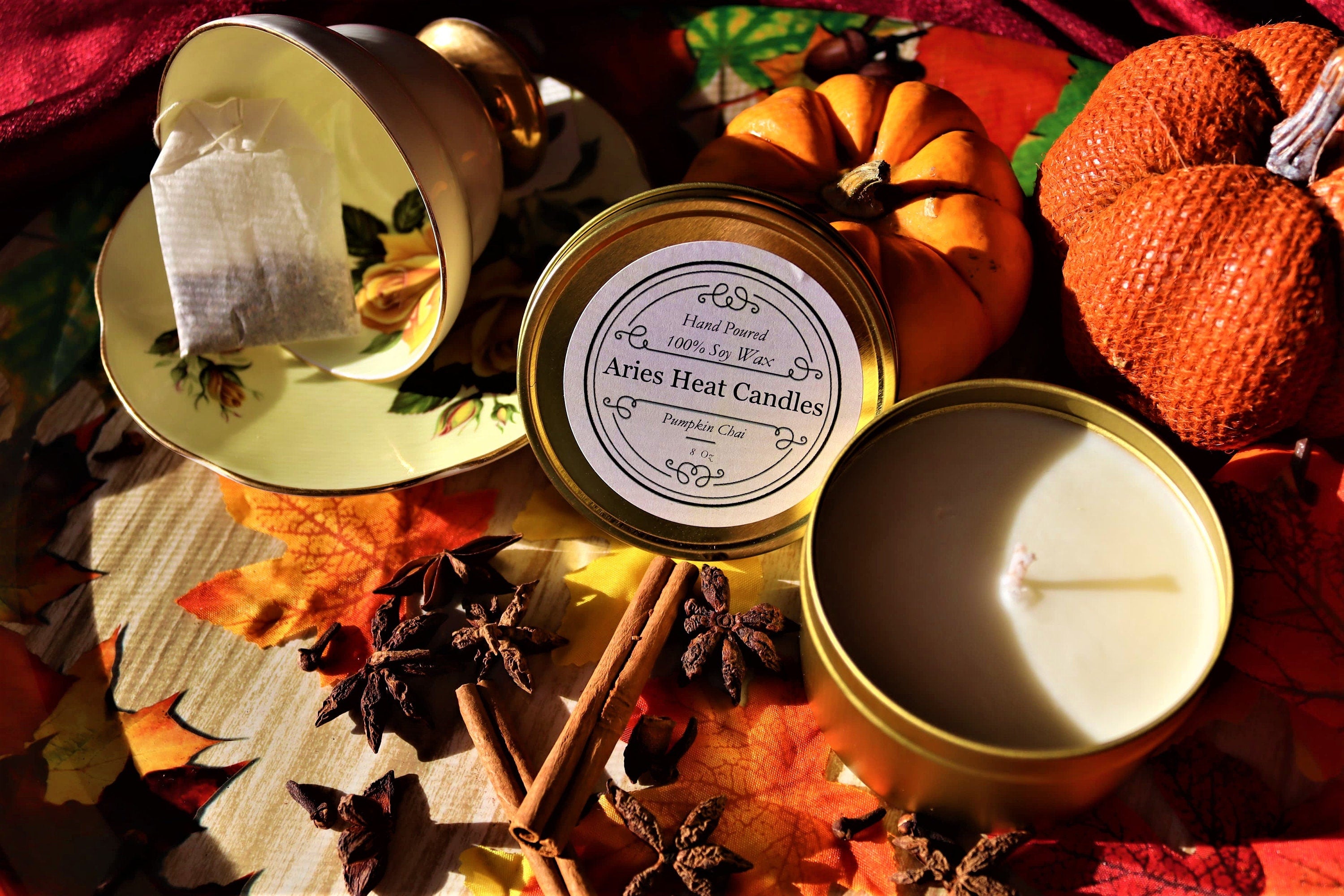 Pumpkin Chai scented 8oz Tin Candle
