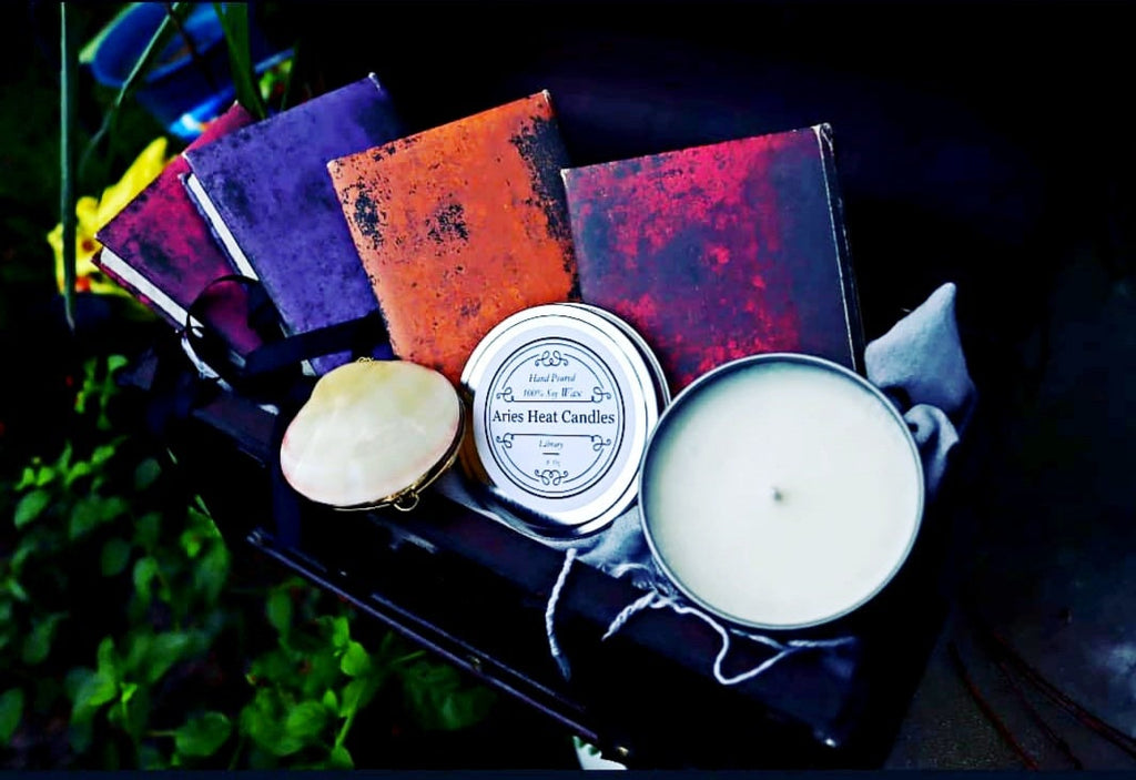 Library  scented 8oz Candle in Silver or Gold Travel Tin