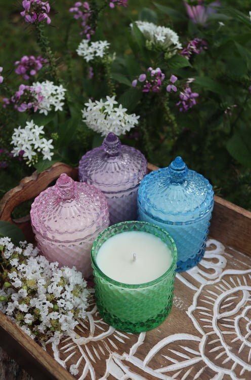 Soy Candle 8.5oz in Green Diamond Glass Jar