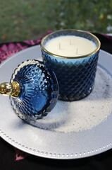 Soy Candle 24oz in Blue Diamond Glass Jar