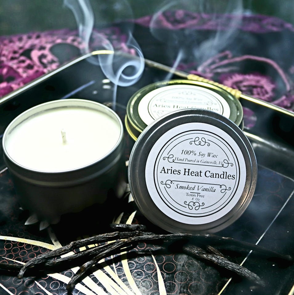 Smoked Vanilla Soy Wax Scented 8oz Candle Silver or Gold Travel Tin