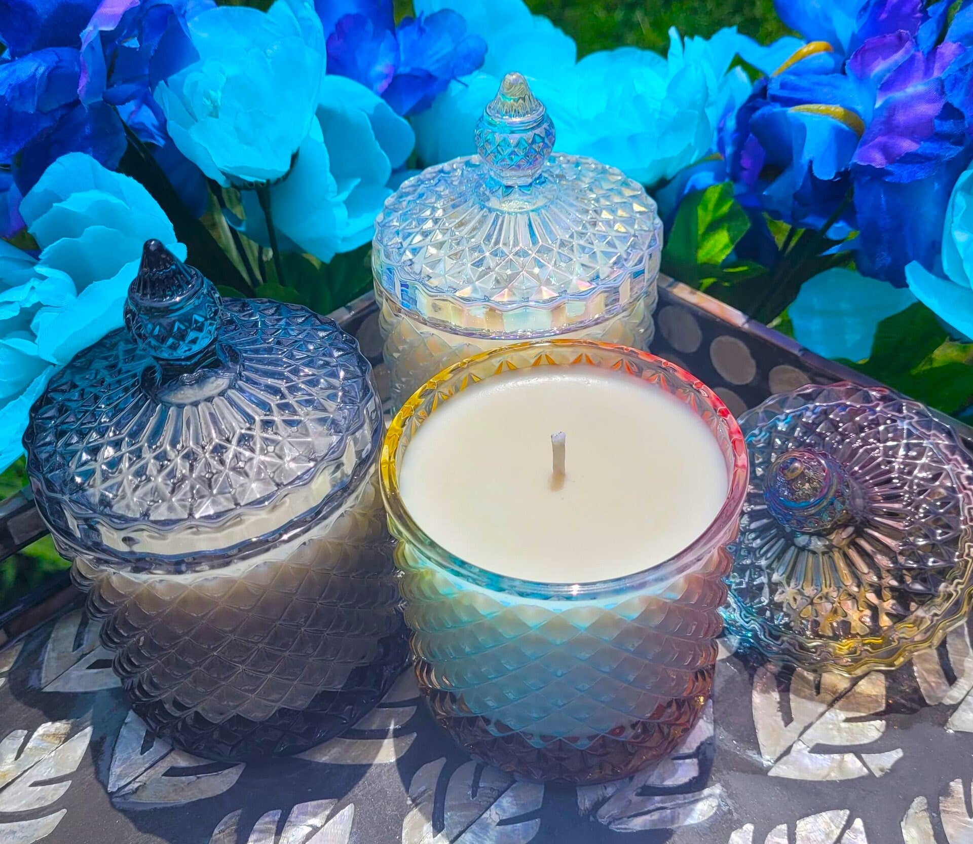 Soy Candle 8.5oz in Smoke Grey Diamond Glass Jar