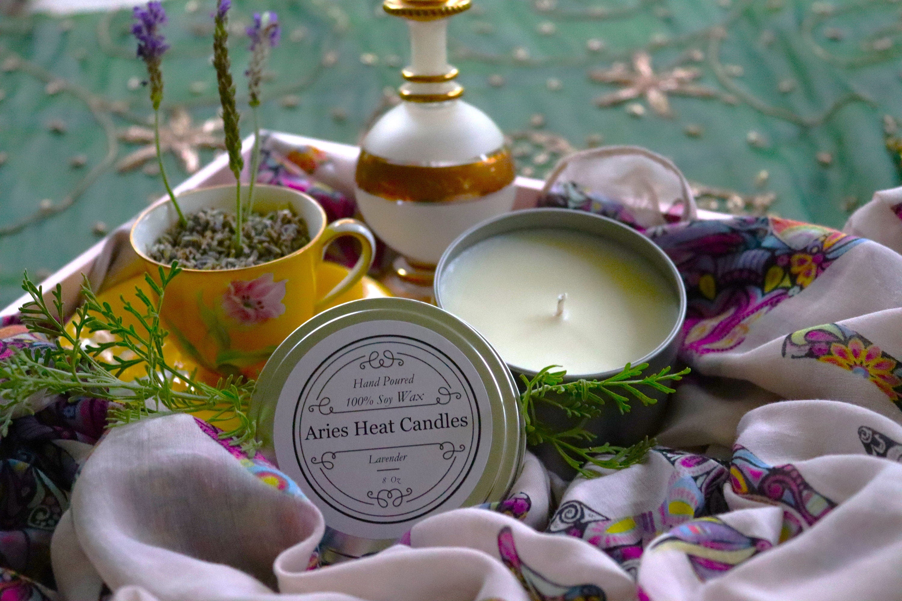 Lavender scented 8oz Candle in Silver or Gold Travel Tin