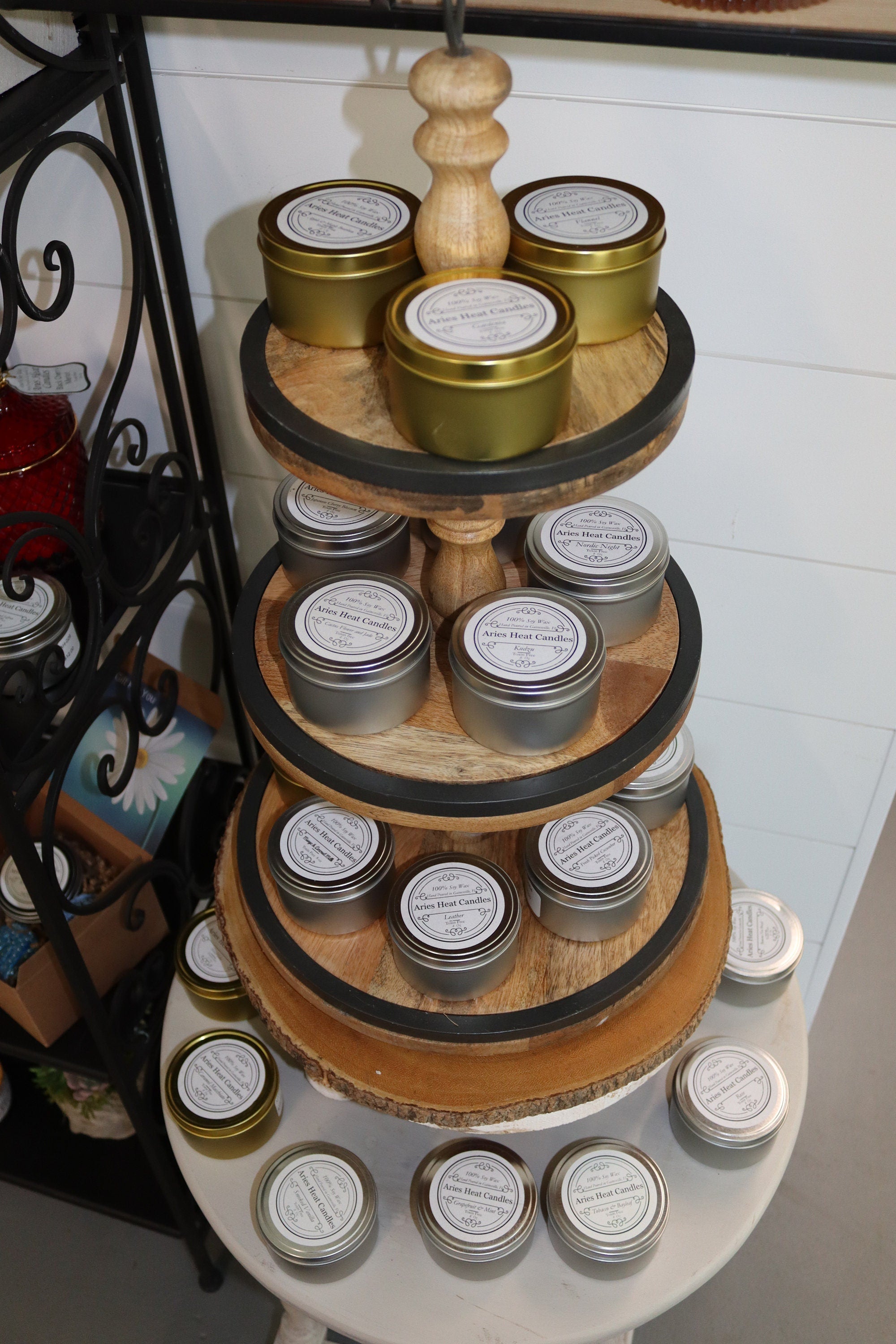 Tobacco and Bayleaf Soy Wax Scented 8oz Candle Silver or Gold Travel Tin