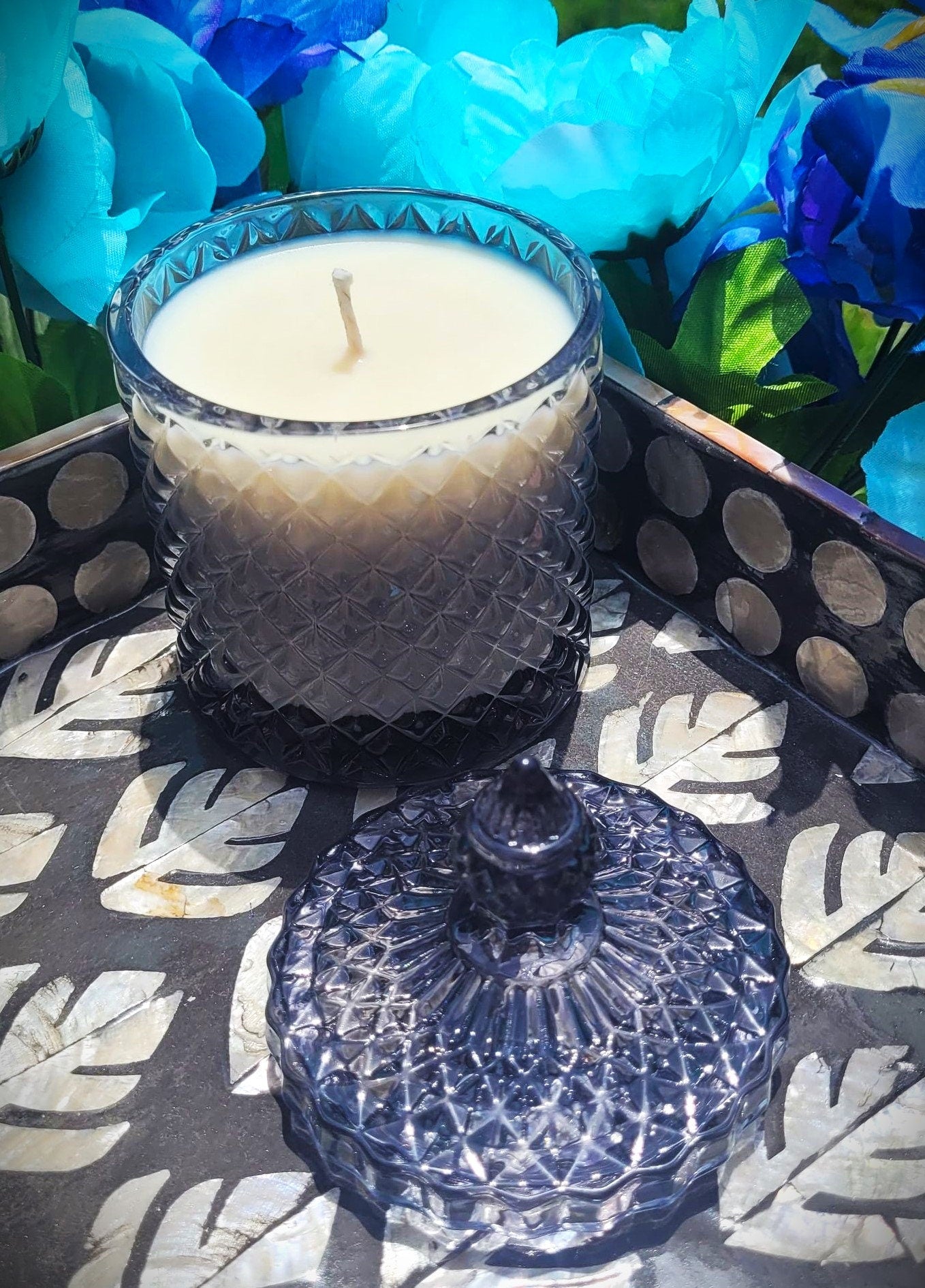 Soy Candle 8.5oz in Smoke Grey Diamond Glass Jar
