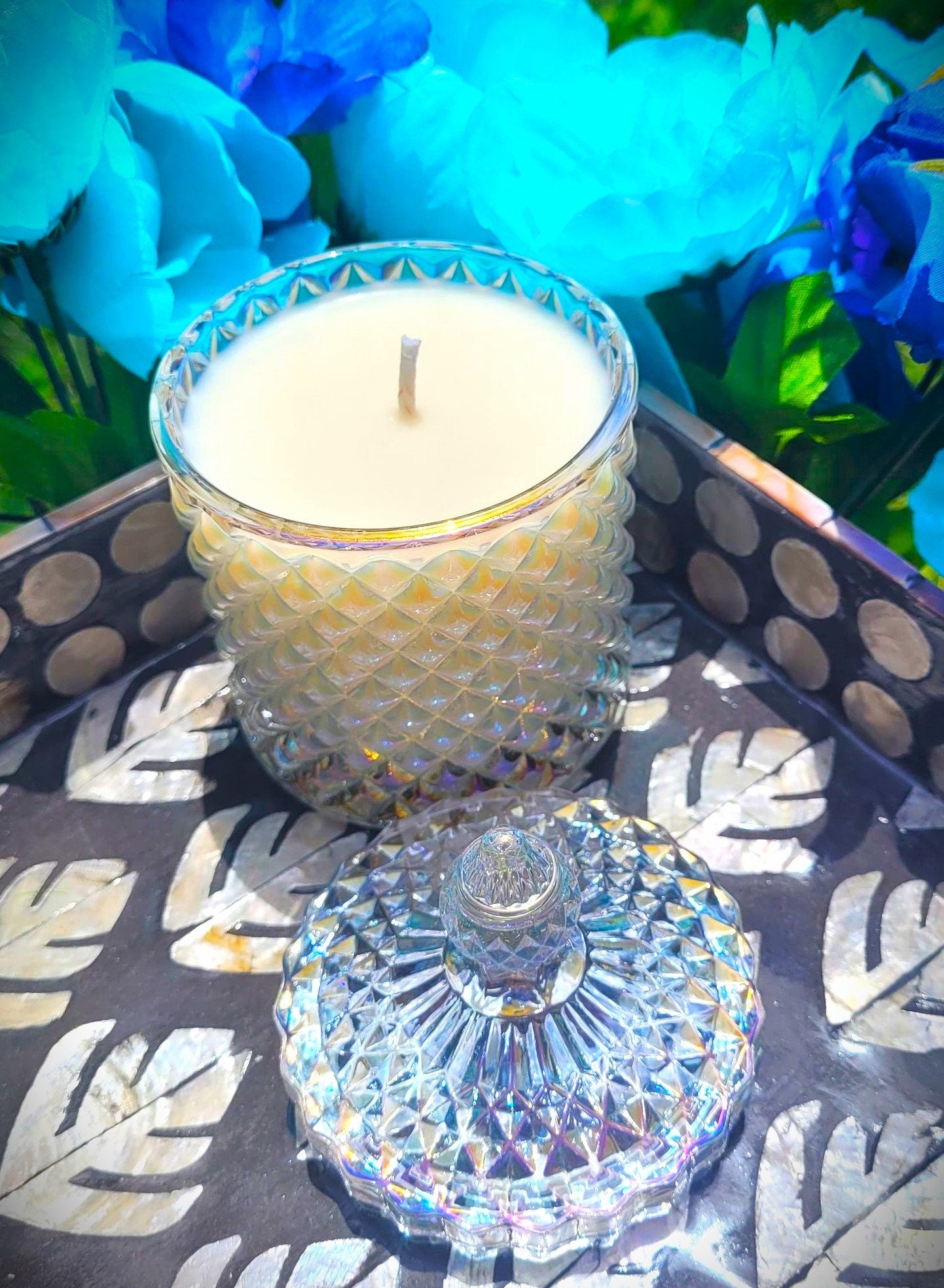 Soy Candle 8.5oz in Bubble Colored Diamond Glass Jar