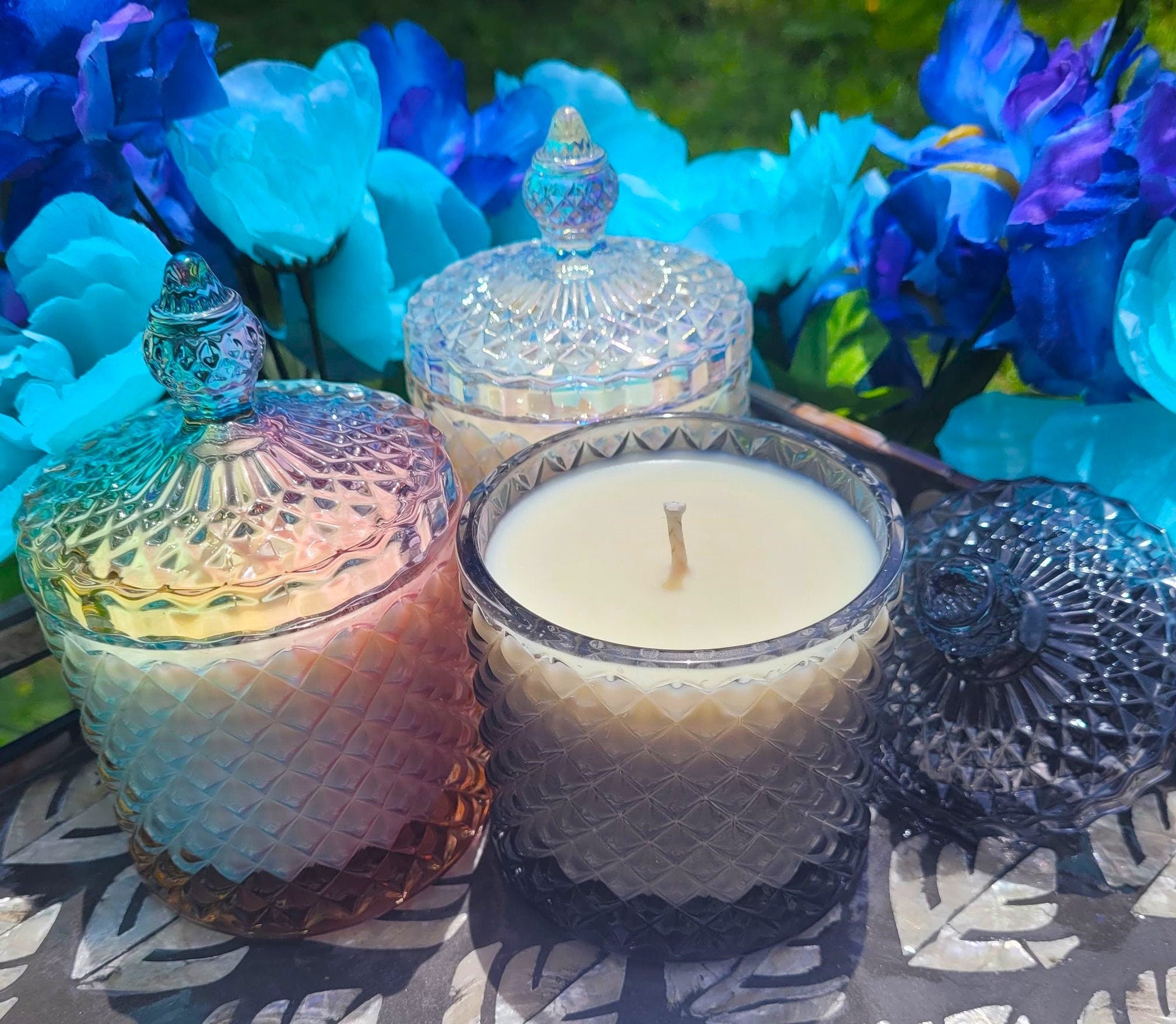 Soy Candle 8.5oz in Bubble Colored Diamond Glass Jar