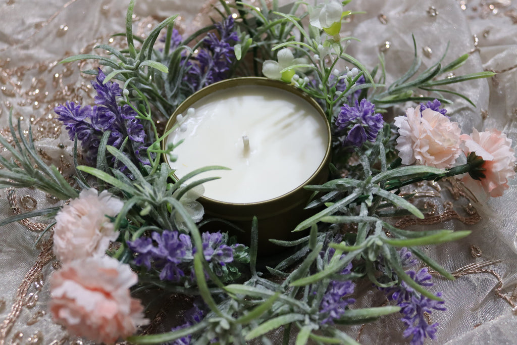 Palo Santo Patchouli Soy Wax Scented 8oz Candle Silver or Gold Travel Tin