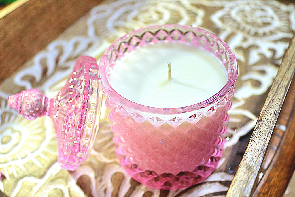 Soy Candle 8.5oz in Pink Diamond Glass Jar