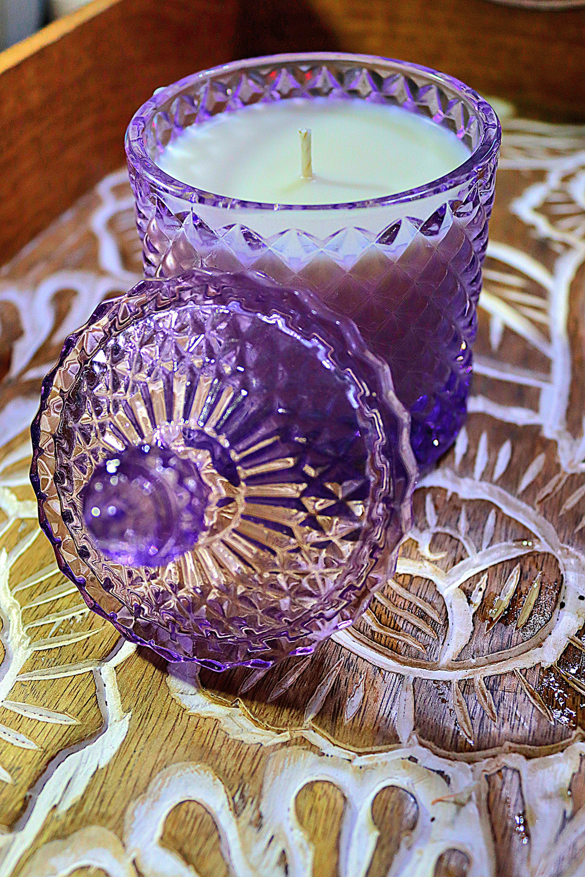 Soy Candle 8.5oz in Purple Diamond Glass Jar