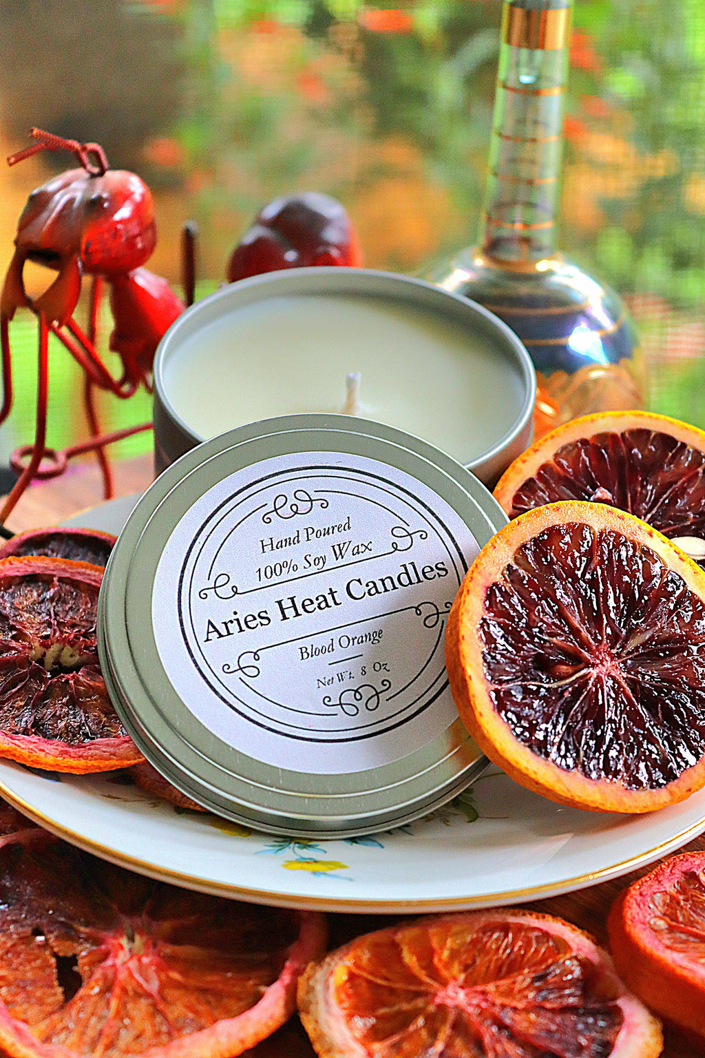 Blood Orange Soy Wax Candle 8oz Candle in Silver or Gold Travel Tin