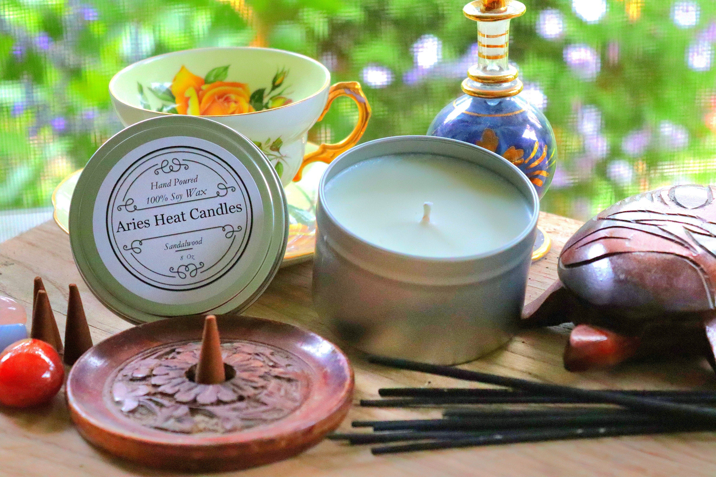 Sandalwood Soy scented 8oz Candle in Silver or Gold Travel Tin